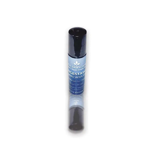 CongestAway™ Roller by Fate Skincare in a sleek blue glass bottle with black cap, designed for natural sinus and congestion relief using reflexology-inspired essential oils.