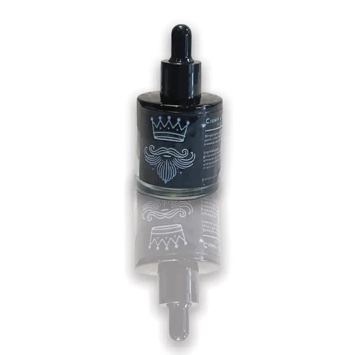 Crown & Beard Oil™ by Fate Skincare in a sleek black dropper bottle with crown and beard emblem, formulated to condition, soften, and add shine to beards.