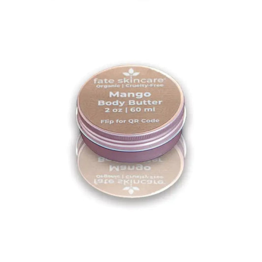 Mango Body Butter by Fate Skincare in a 2 oz rose gold tin, organic and cruelty-free moisturizer crafted to deeply hydrate and soften skin.