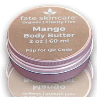 Mango Body Butter by Fate Skincare in a 2 oz rose gold tin, organic and cruelty-free moisturizer crafted to deeply hydrate and soften skin.