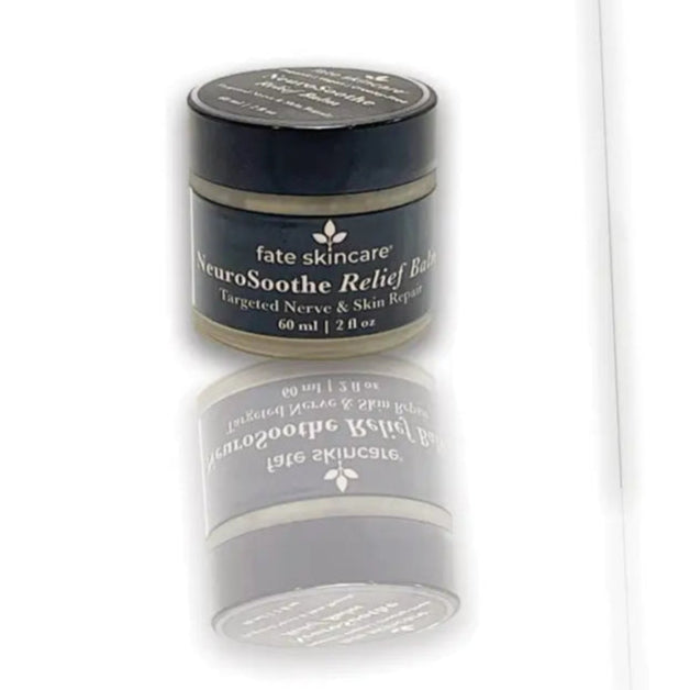 NeuroSoothe Relief Balm™ by Fate Skincare in a 2 oz jar, crafted for targeted nerve relief and skin repair with botanical actives.