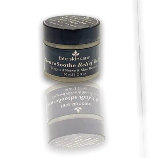 NeuroSoothe Relief Balm™ by Fate Skincare in a 2 oz jar, crafted for targeted nerve relief and skin repair with botanical actives.