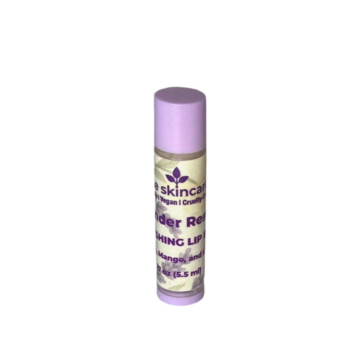 Lavender Rescue Nourishing Lip Balm by Fate Skincare in a 5.5 ml clear tube with a lavender cap, featuring a botanical label design.