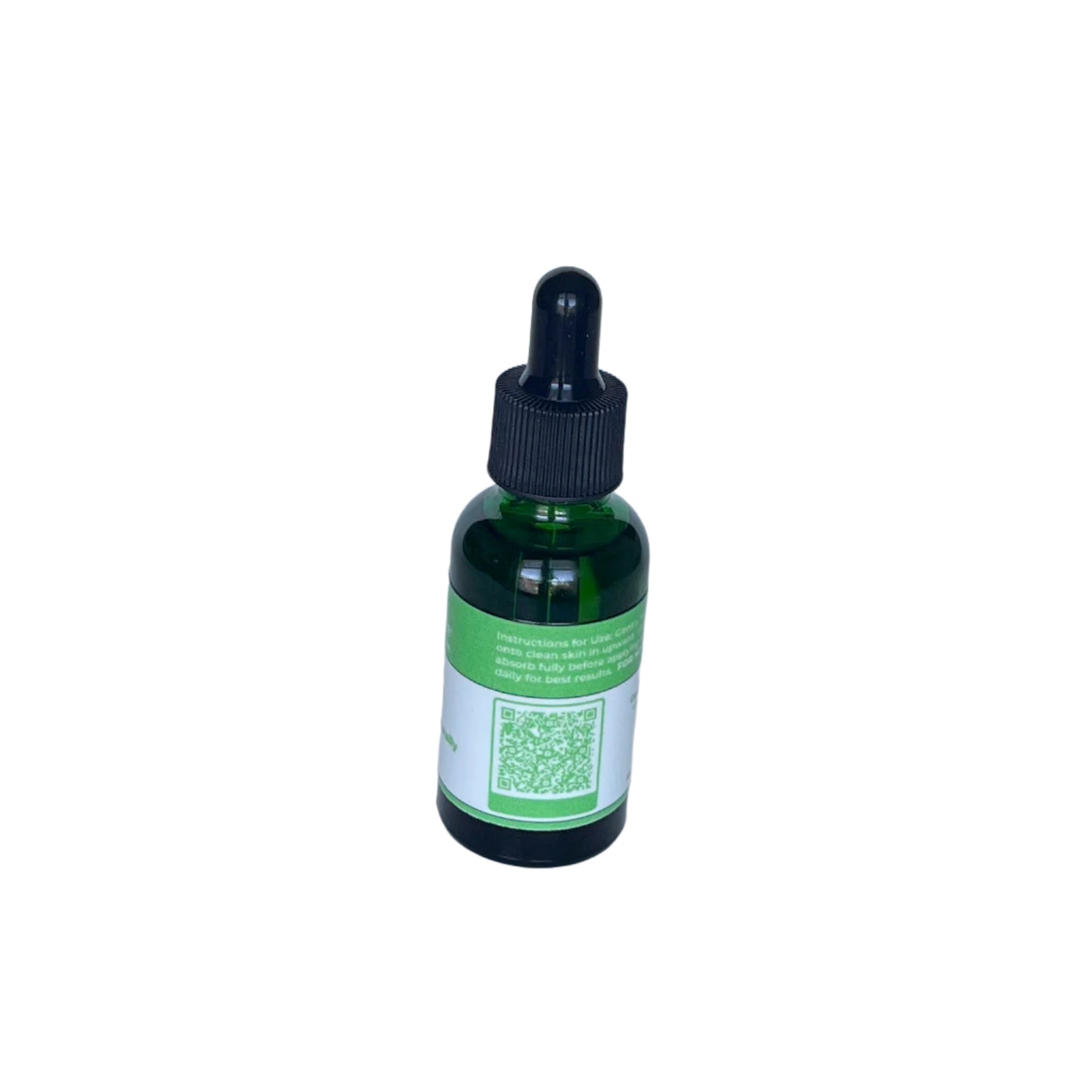 Rear-side view of Hydrating Face Serum bottle showing usage instructions and QR code for easy online access to product info and directions.