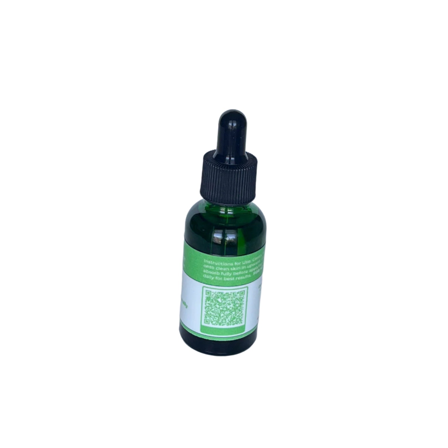 Rear-side view of Hydrating Face Serum bottle showing usage instructions and QR code for easy online access to product info and directions.