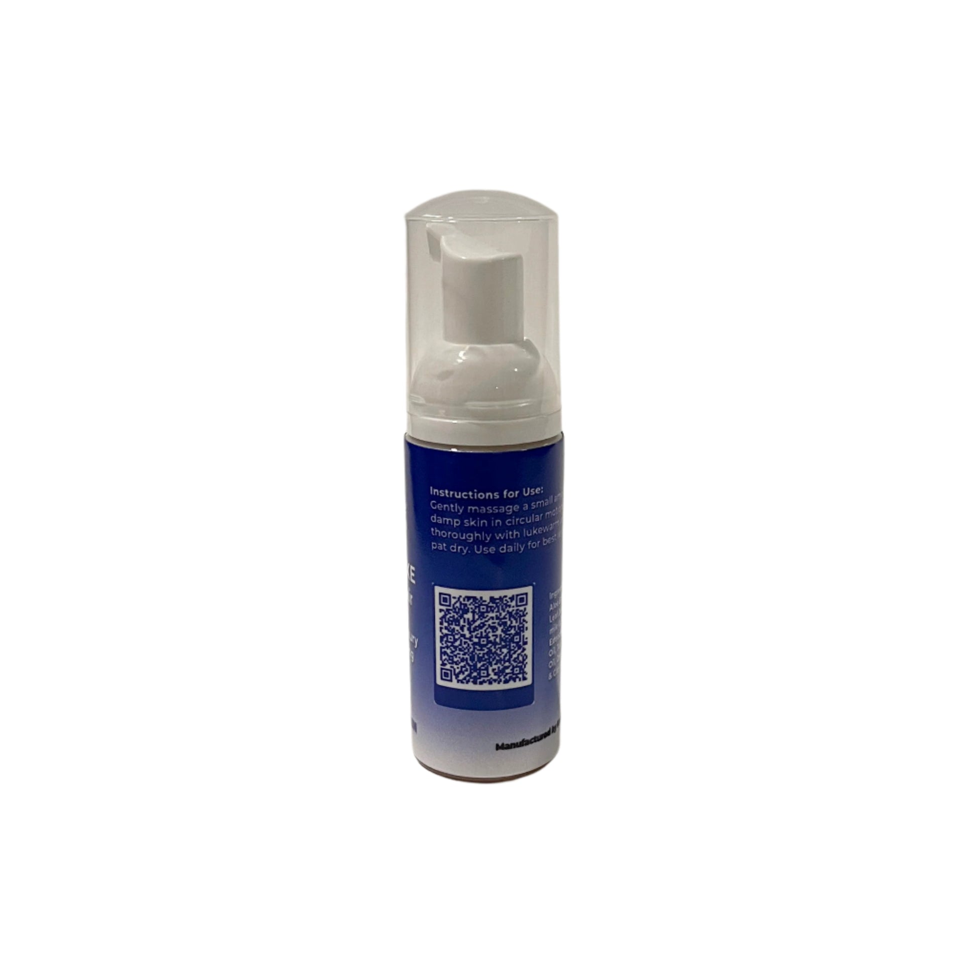 Back view of Fate Skincare Lavander Luxe bottle showing usage instructions and a QR code.